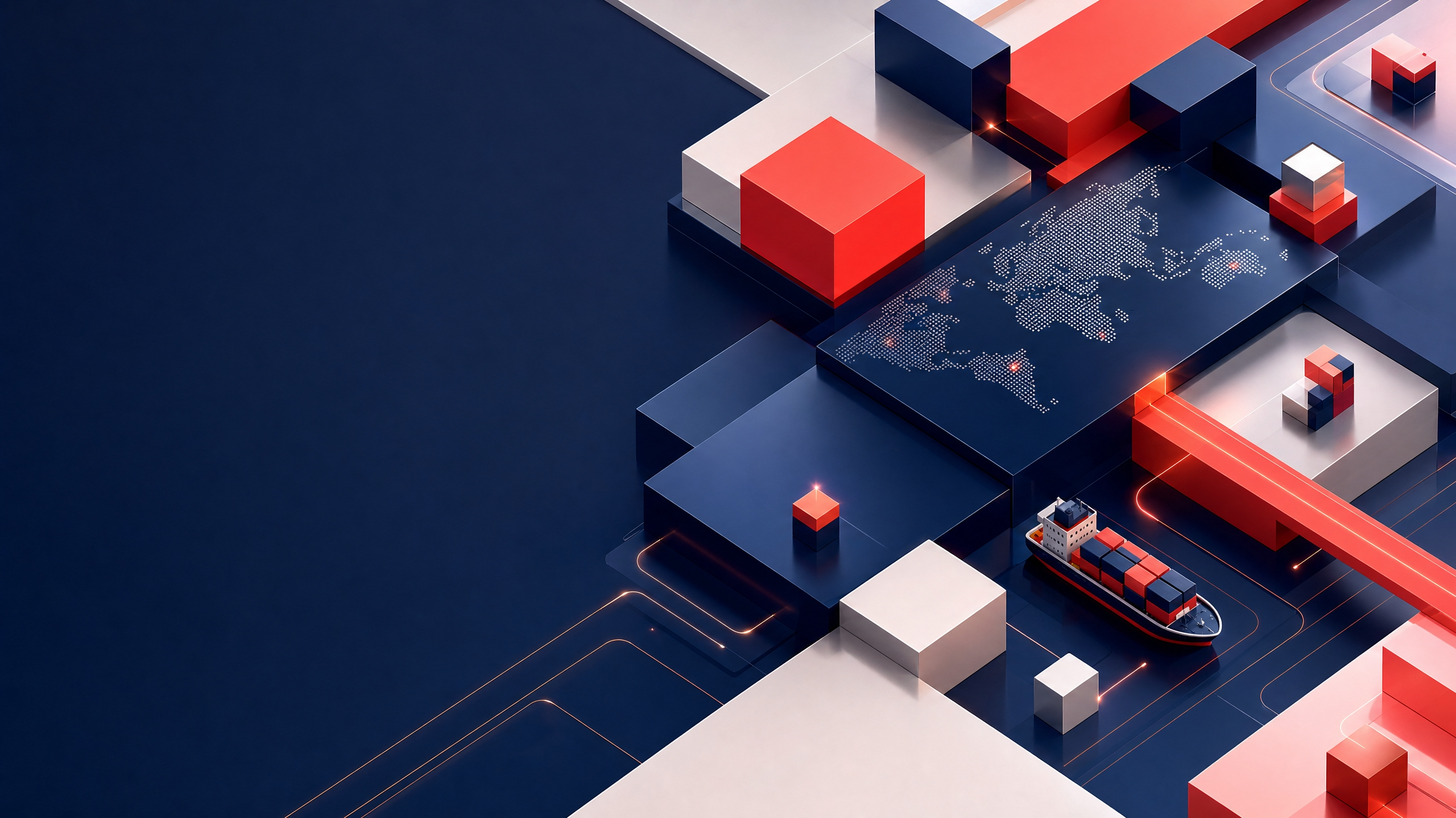 Precision modules representing industrial materials, equipment, and global connections